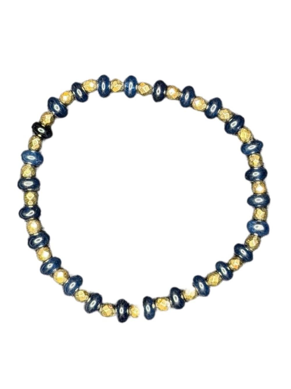 Blue quartz with plated hematite bracelet stretchy handmade dyed stones
